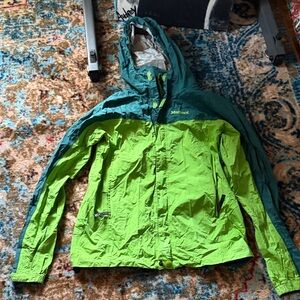 Marmot Lime Green and Teal Hooded Waterproof Wind Breaker
